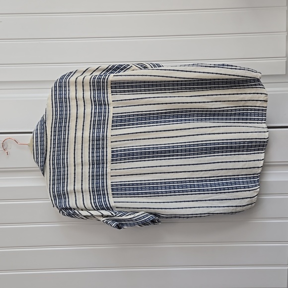 En Creme Women's Beige & Blue Striped Blouse Button Front Collar Top Size Small - Picture 9 of 13